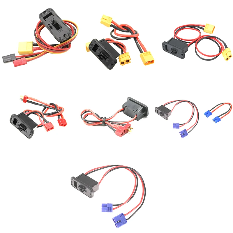 RC Heavy Duty High Current Battery Harness XT60 Deans EC3 JR Connector On/Off Power Switch with Charging Socket