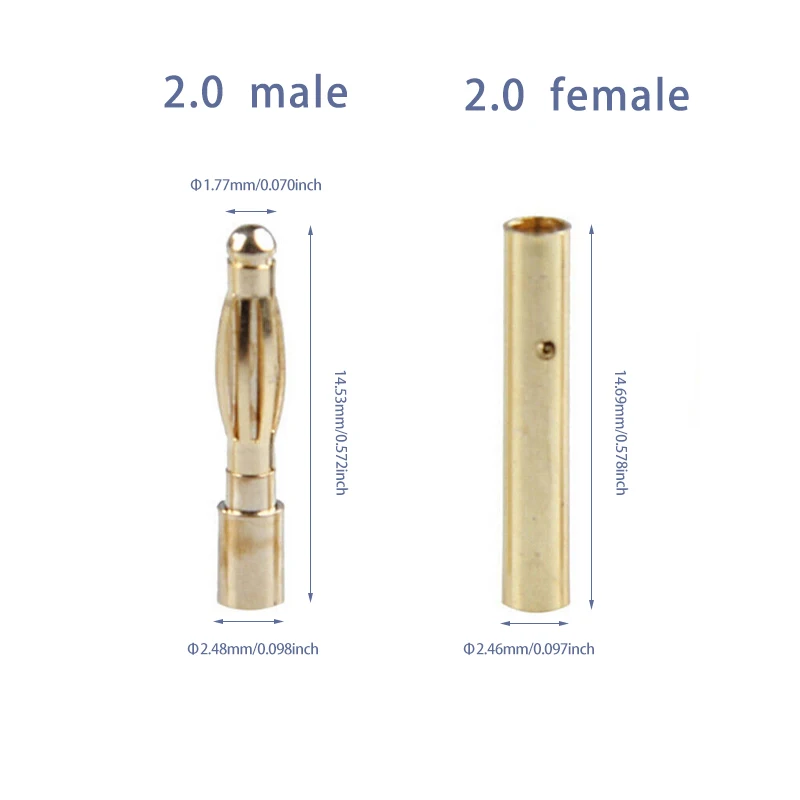 New 2/5/10 Pairs Gold Plated 2.0mm Banana Plug Bullet Male Female Connector for RC Lipo Battery ESC Motor Airplane