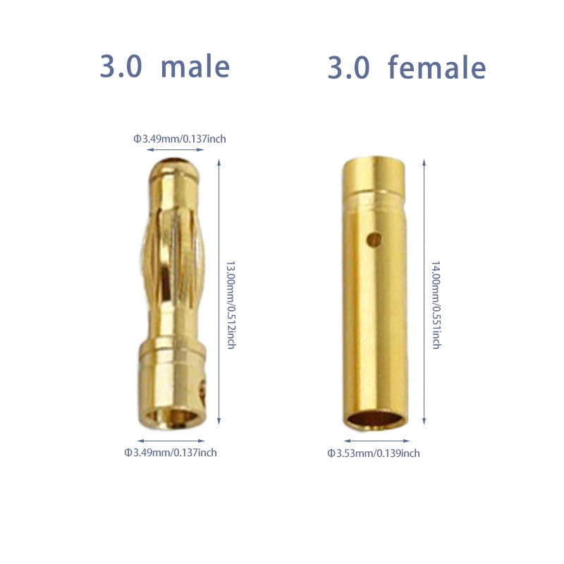 New 2/5/10 Pairs Gold Plated 3.0mm Banana Plug Bullet Male Female Connector for RC Lipo Battery ESC Motor Model Hobby